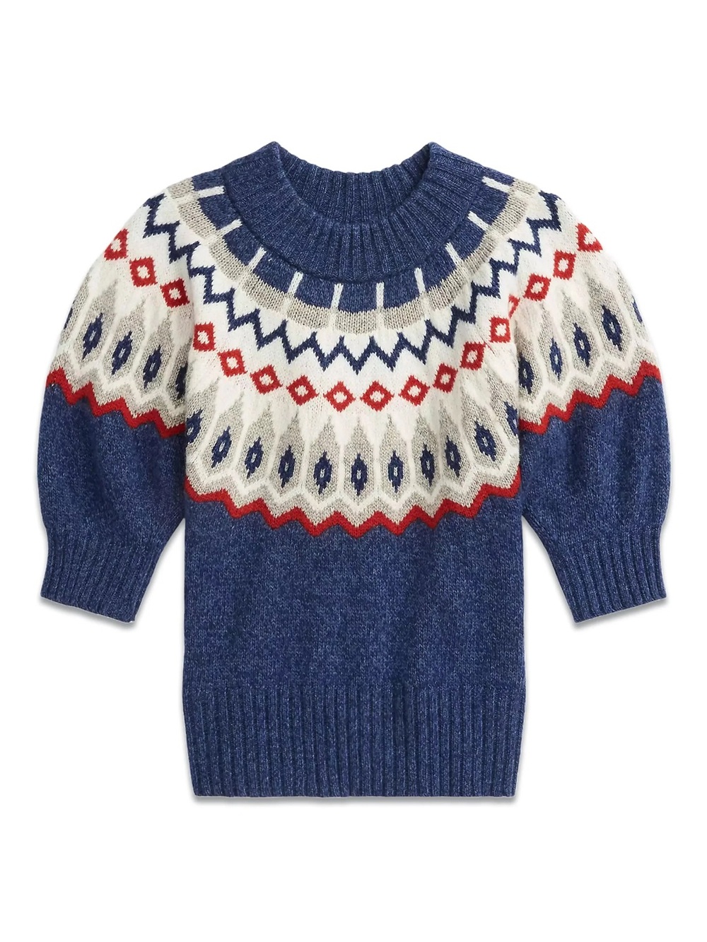 Polo by Ralph Lauren Blue Fair Isle Yoke Wool Cotton Crewneck Sweater